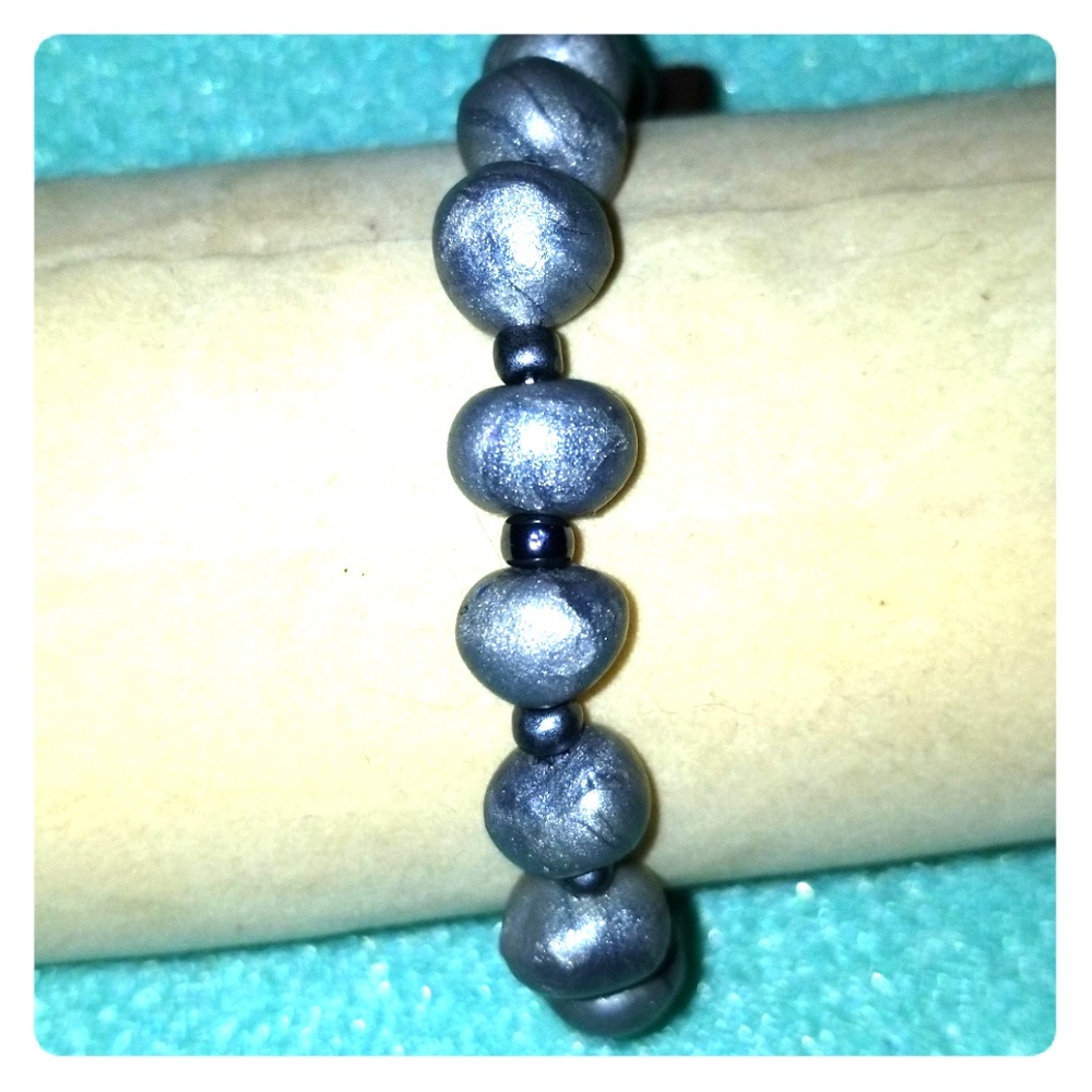 Silver Polymer Clay Stretch Bracelet